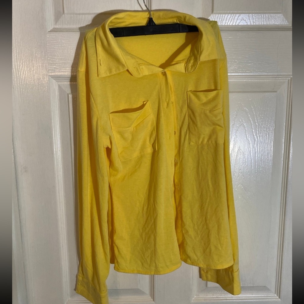 Yellow button up shirt